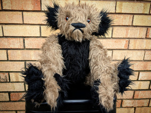 Harold The Short Curly Haired Beige Faux Fur With Black Faux Fur Accents Teddy Bear With Copper Eyes