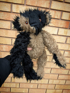 Walter The Short Curly Haired Black And Beige Faux Fur Teddy Bear With Copper Eyes