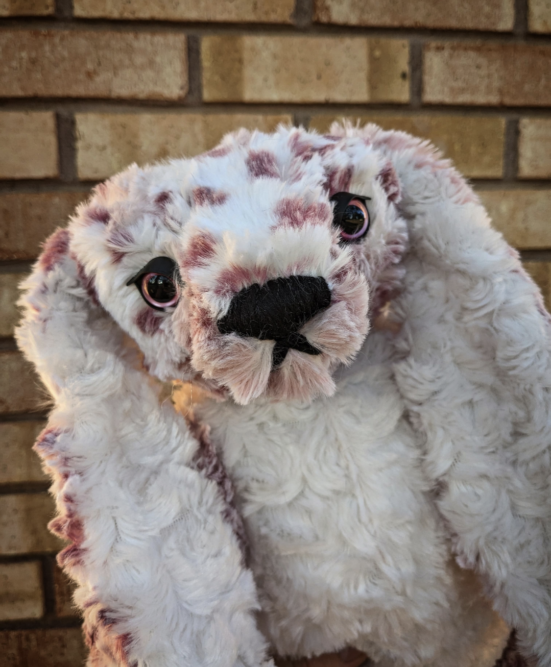 Pink And White Bunny ( YOU CHOOSE THE NAME ) Handmade Teddy Bear ( Mixed Pink Fawn And White Minky Fur W/ Glowing Pink Eyes )